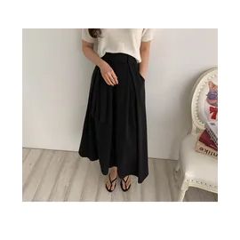 2023 vintage lace-up high waist slimming pleated half elastic waist big skirt skirt female summer long A-line skirt