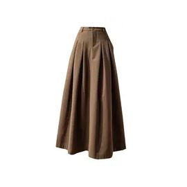 Elegant Women Woolen Skirts For Female Pockets Office Ladies Casual  Loose A-Line High Waist Midi Skirt 2023 Autumn Winter SK11