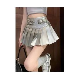 Vintage Korean Fashion Summer Sexy Mini A-line Aesthetic Silver Pleated Skirts for Women Hotsweet Kpop Kawaii Y2k Girl PU