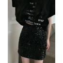 Circyy Black Mini Skirt Women High Waisted Slim A-Line Sequins Shiny Hot Girls Skirts Sexy Summer 2023 Korean Fashion New Y2k
