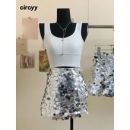 Circyy Mini Skirt Women High Waisted Sequins A-Line Slit Zipper Shiny Skirts Hot Girls Korean Fashion Summer Office Lady 2023
