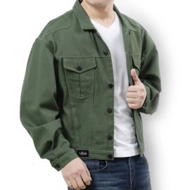 Bomber Green Denim Jacket Men 