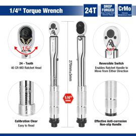 WORKPRO Torque Wrench 1/4'' 3/8'' 1/2'' Square Drive Socket Wrench Two-way Ratchet Wrench Car Repair Hand Tools Spanner Key