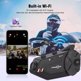 FreedConn R1 plus Motorcycle Bluetooth Headset Waterproof 1080P HD Video Helmet Wifi Recorder Moto Camera 6 Riders Intercom FM